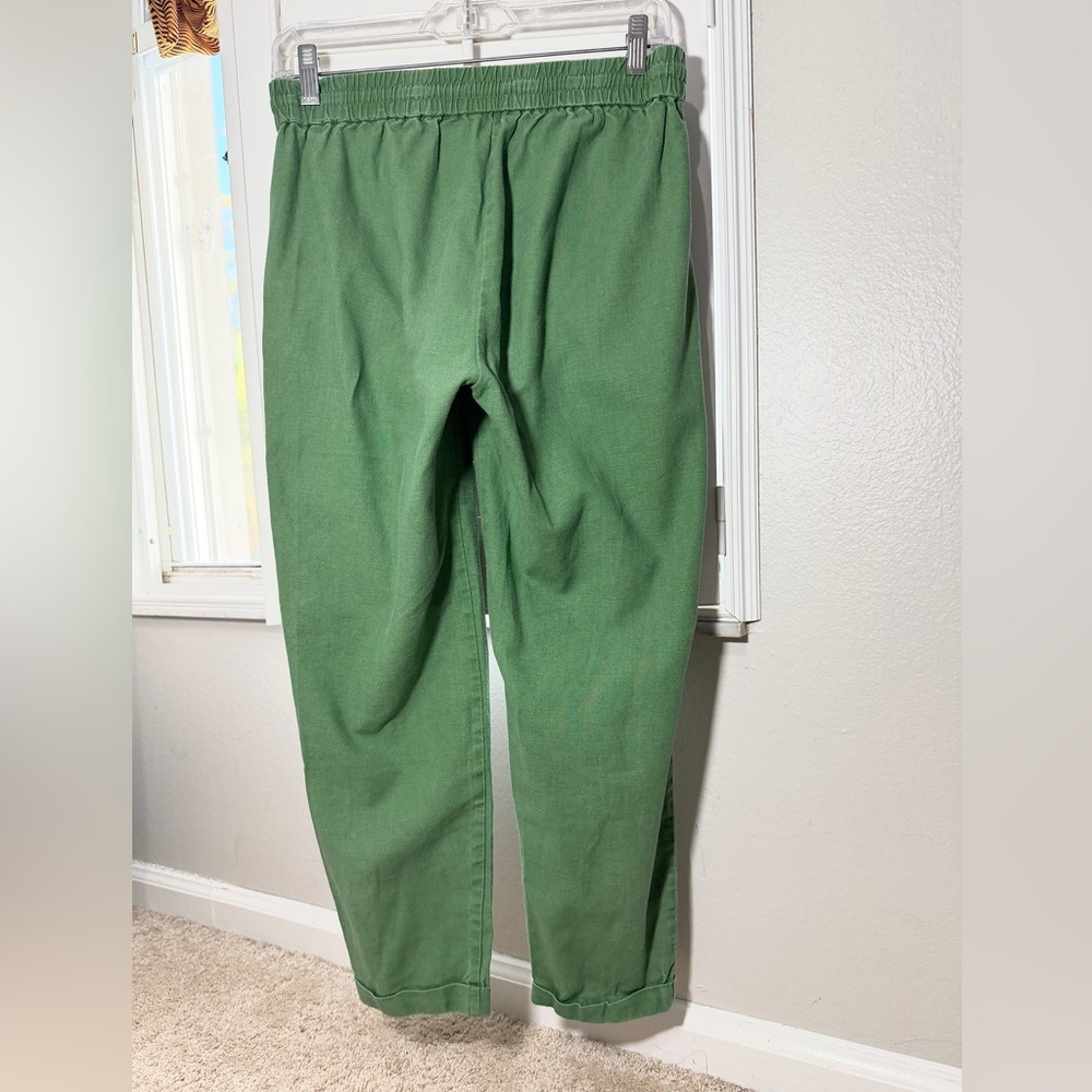 J. Crew Womens Linen Pants Size 2 Green Drawstring Cotton Tapered Pull on Casual - Picture 7 of 9